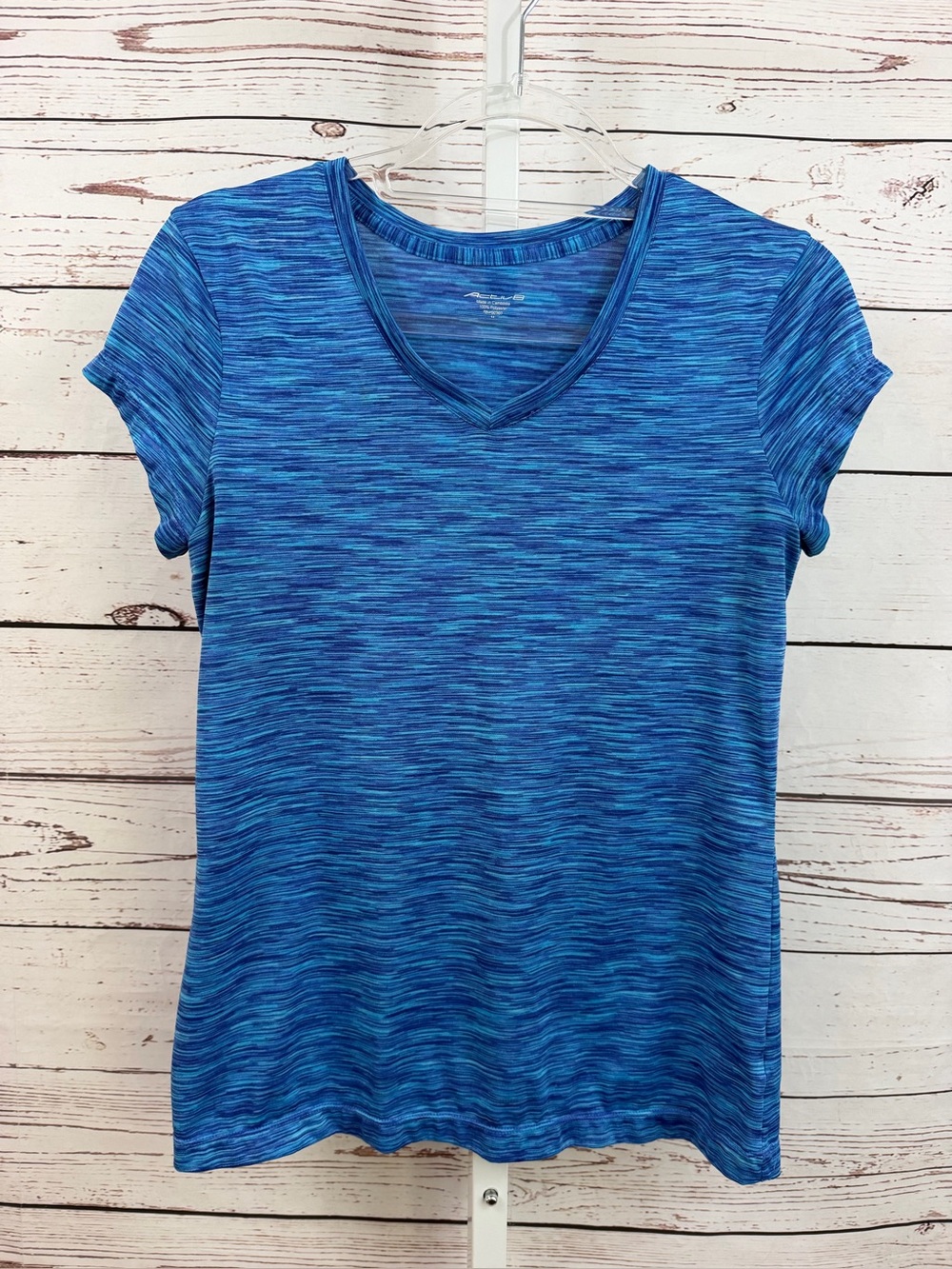 Activ8 Blue Space-Dye V-Neck Short Sleeve Top Size Medium
